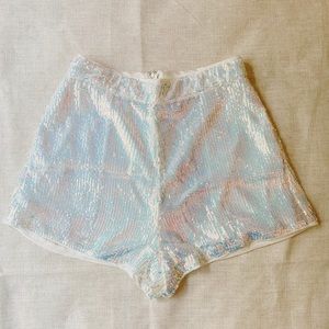 NWT Show me your Mumu White sequined shorts